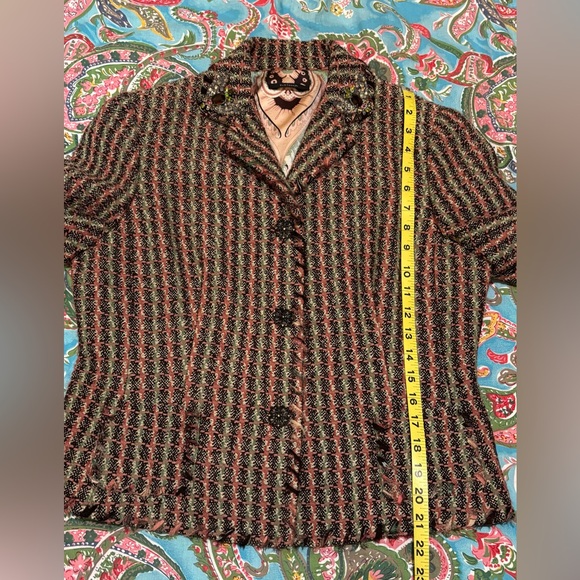 ELIE TAHARI tweed EMBELLISHED blazer sport coat jacket BEADED boho luxury LARGE - Picture 6 of 16